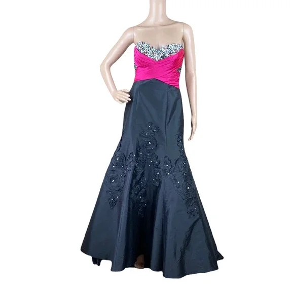 Mori Lee Pink and Black Maxi Dress - Picture 2 of 11